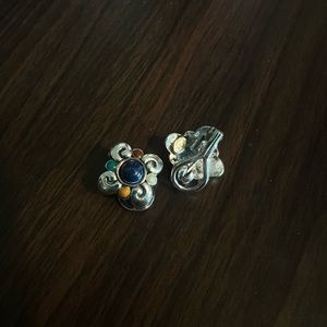 Lapis and Enamel Sterling Silver Vintage Earrings